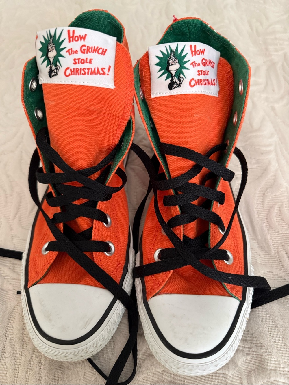 Women’s How the Grinch I don’t Stole Christmas orange Converse size